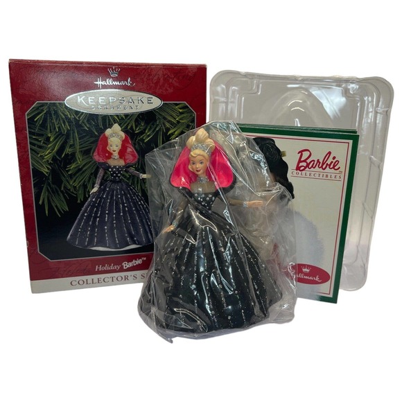 Holiday Barbie Doll Christmas Tree Ornament 1998 Hallmark Keepsake Black Dress - Picture 14 of 16
